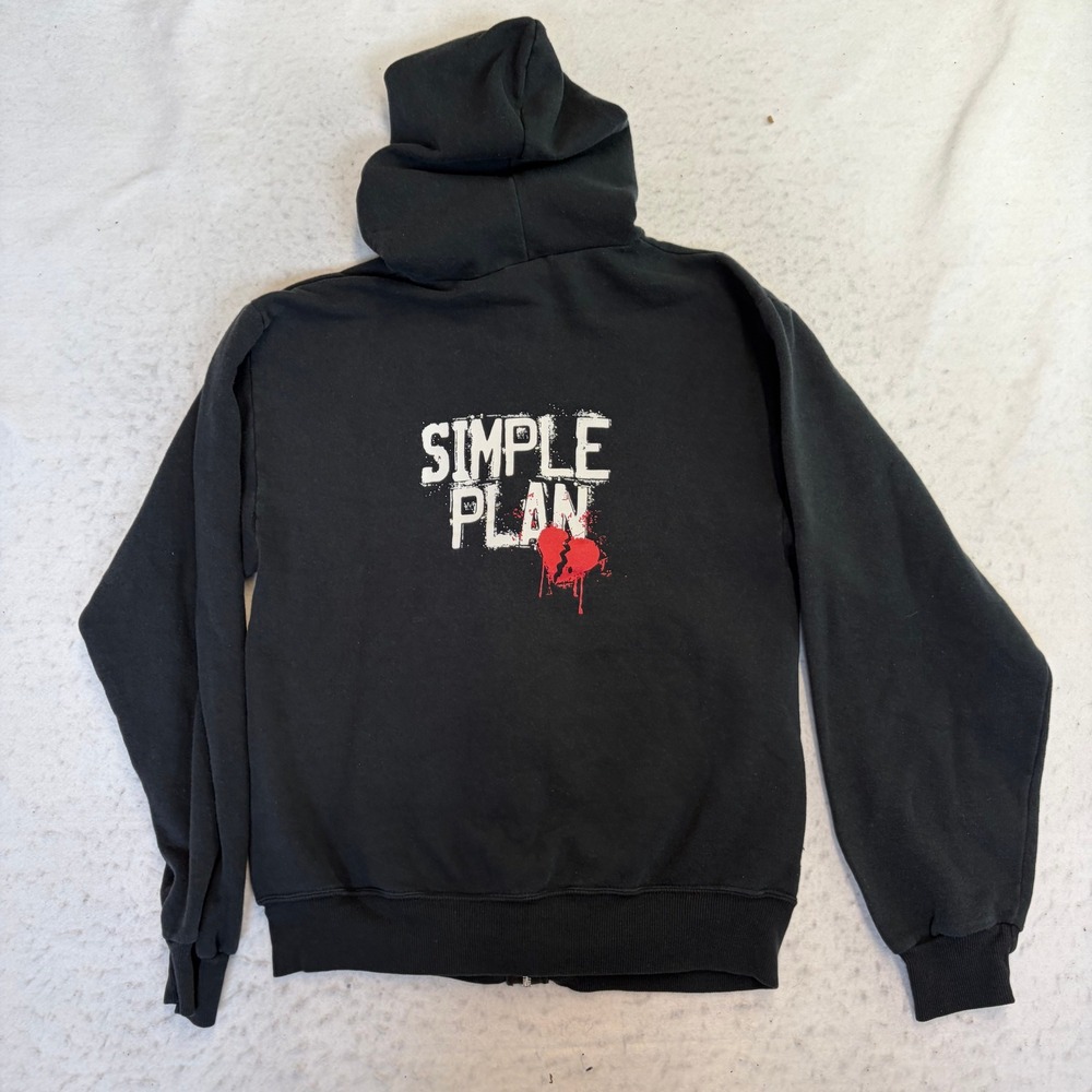 Jerzees Simple Plan Hoodie Adult Small Black Zip Up Graphic Band Tour Sweatshirt